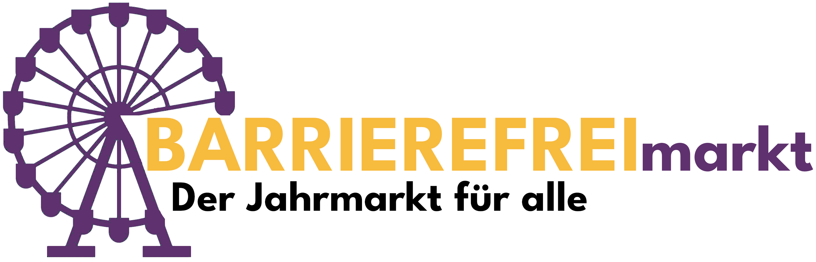 Logo des Barrierefreimarkts: Ein Riesenrad an dem an einer Seite der Schriftzug »BARRIEREFREImarkt der Jahrmarkt für alle« zu sehen ist